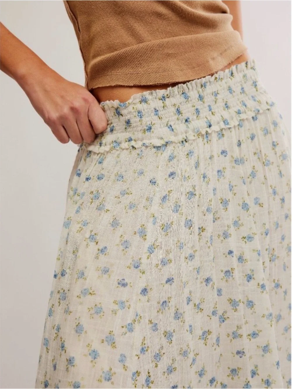 Free People Brynn Printed Ruffle Maxi Skirt | Ditsy Ivory Combo